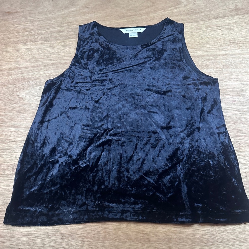 Melrose Studio Womens Large Black Crushed Velvet Sleeveless Tank Top Stretch